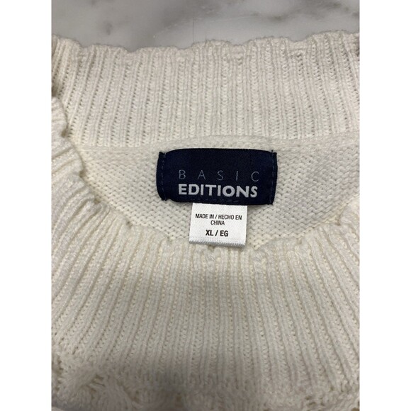 Basic Editions NWT Womens Scalloped Edge White Sweater Size XL - Picture 2 of 8